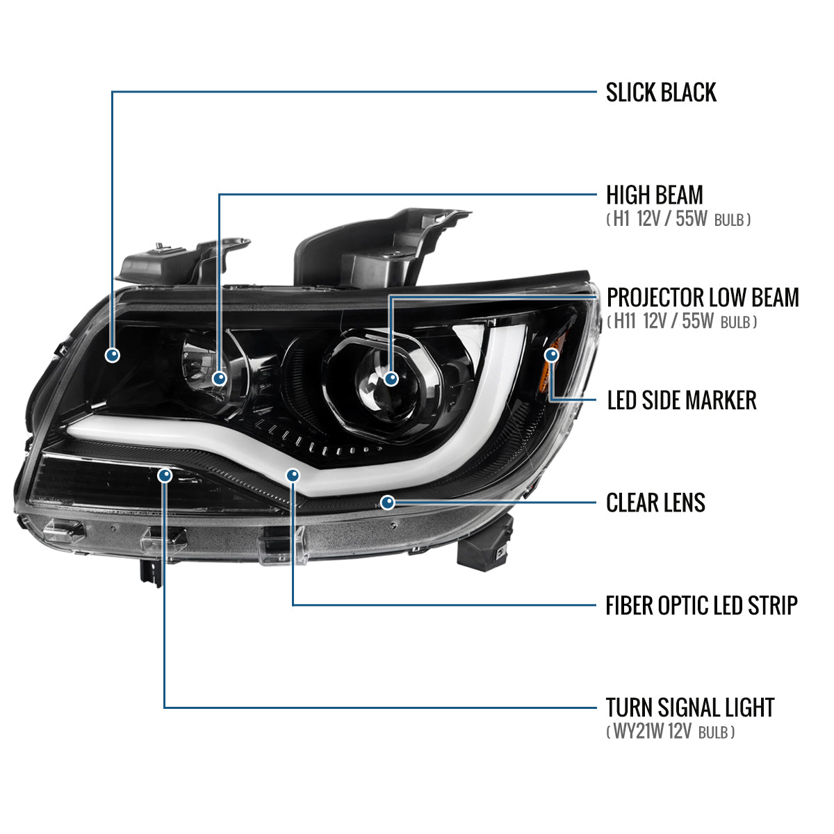 Ronnin - Fits 2015-2022 Chevy Colorado Upgraded Replacement  Halogen Projector Headlights LED Tube Driving Lights  Assembly Pair | Gloss Black