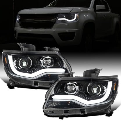 Ronnin - Fits 2015-2022 Chevy Colorado Upgraded Replacement  Halogen Projector Headlights LED Tube Driving Lights  Assembly Pair | Gloss Black