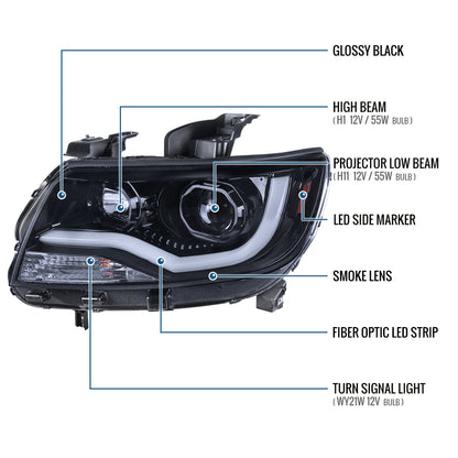 Ronnin - Fits 2015-2022 Chevy Colorado Upgraded Replacement  Halogen Projector Headlights LED Tube Driving Lights  Assembly Pair | Black Smoke