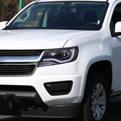 Ronnin - Fits 2015-2022 Chevy Colorado Upgraded Replacement  Halogen Projector Headlights LED Tube Driving Lights  Assembly Pair | Black Smoke