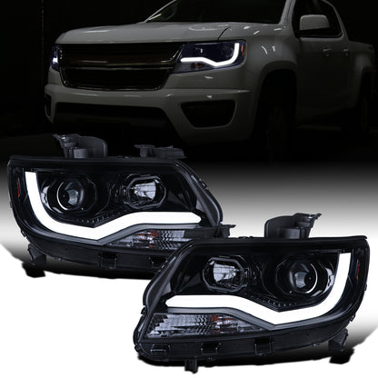 Ronnin - Fits 2015-2022 Chevy Colorado Upgraded Replacement  Halogen Projector Headlights LED Tube Driving Lights  Assembly Pair | Black Smoke