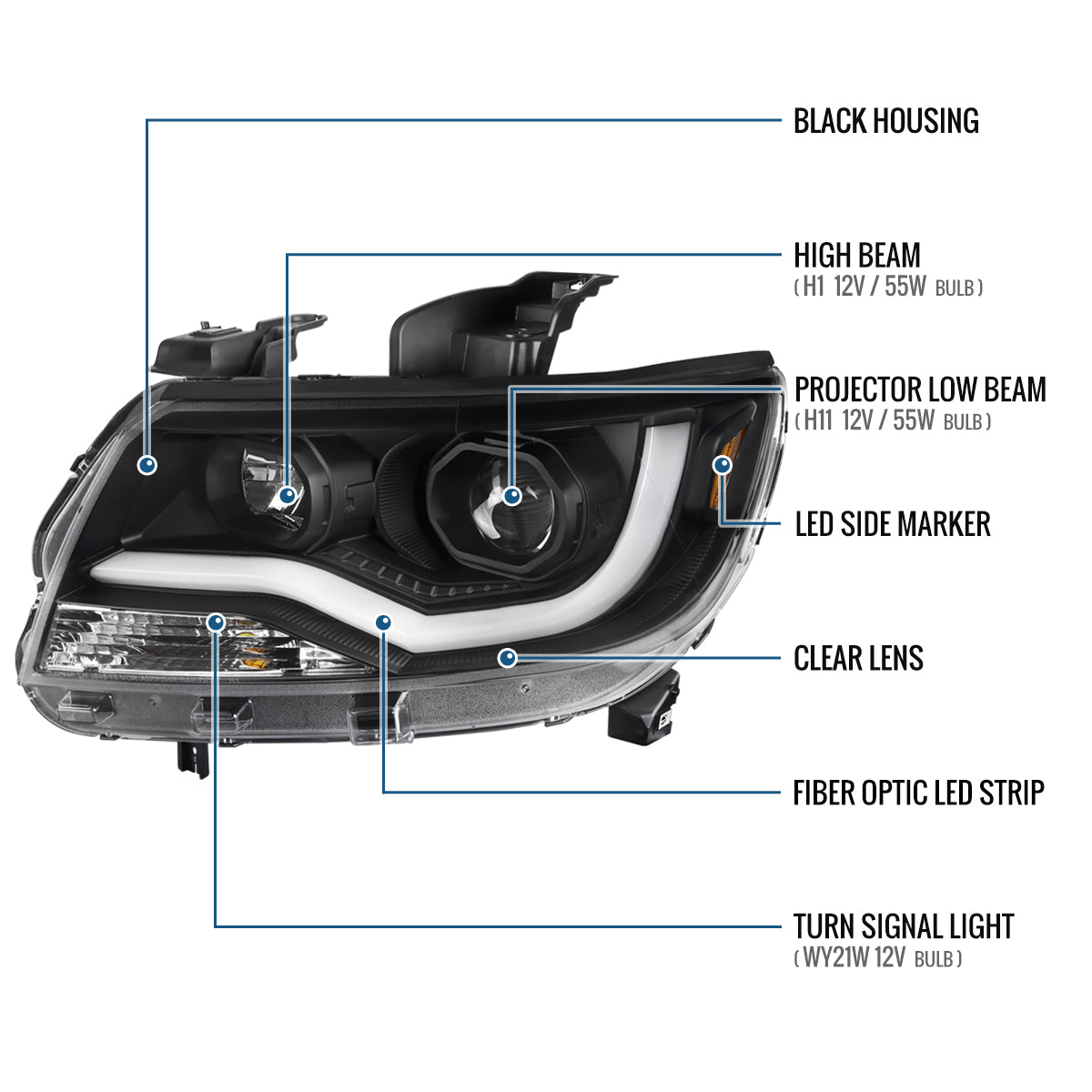 Ronnin - Fits 2015-2022 Chevy Colorado Upgraded Replacement  Halogen Projector Headlights LED Tube Driving Lights  Assembly Pair | Black