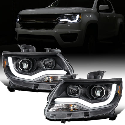 Ronnin - Fits 2015-2022 Chevy Colorado Upgraded Replacement  Halogen Projector Headlights LED Tube Driving Lights  Assembly Pair | Black
