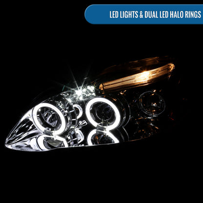 Ronnin - Compatible con Toyota Corolla 2003-2008 Montaje de faros proyectores LED de doble aro mejorados | Cromo