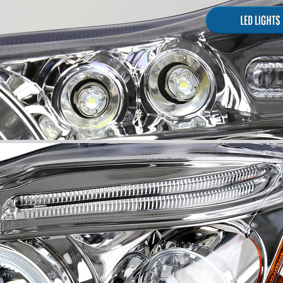 Ronnin - Compatible con Toyota Corolla 2003-2008 Montaje de faros proyectores LED de doble aro mejorados | Cromo