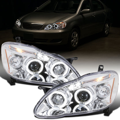 Ronnin - Compatible con Toyota Corolla 2003-2008 Montaje de faros proyectores LED de doble aro mejorados | Cromo