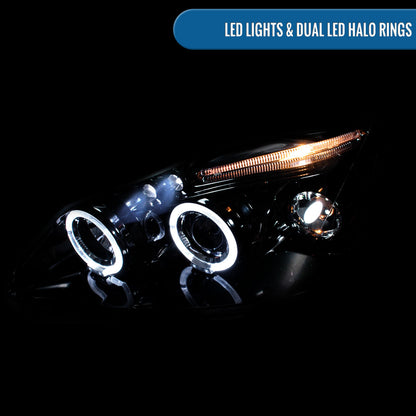 Ronnin - Fits 2003-2008 Toyota Corolla Upgraded Replacement  LED Dual Rims Projector Headlights Assembly Pair | Black Smoke