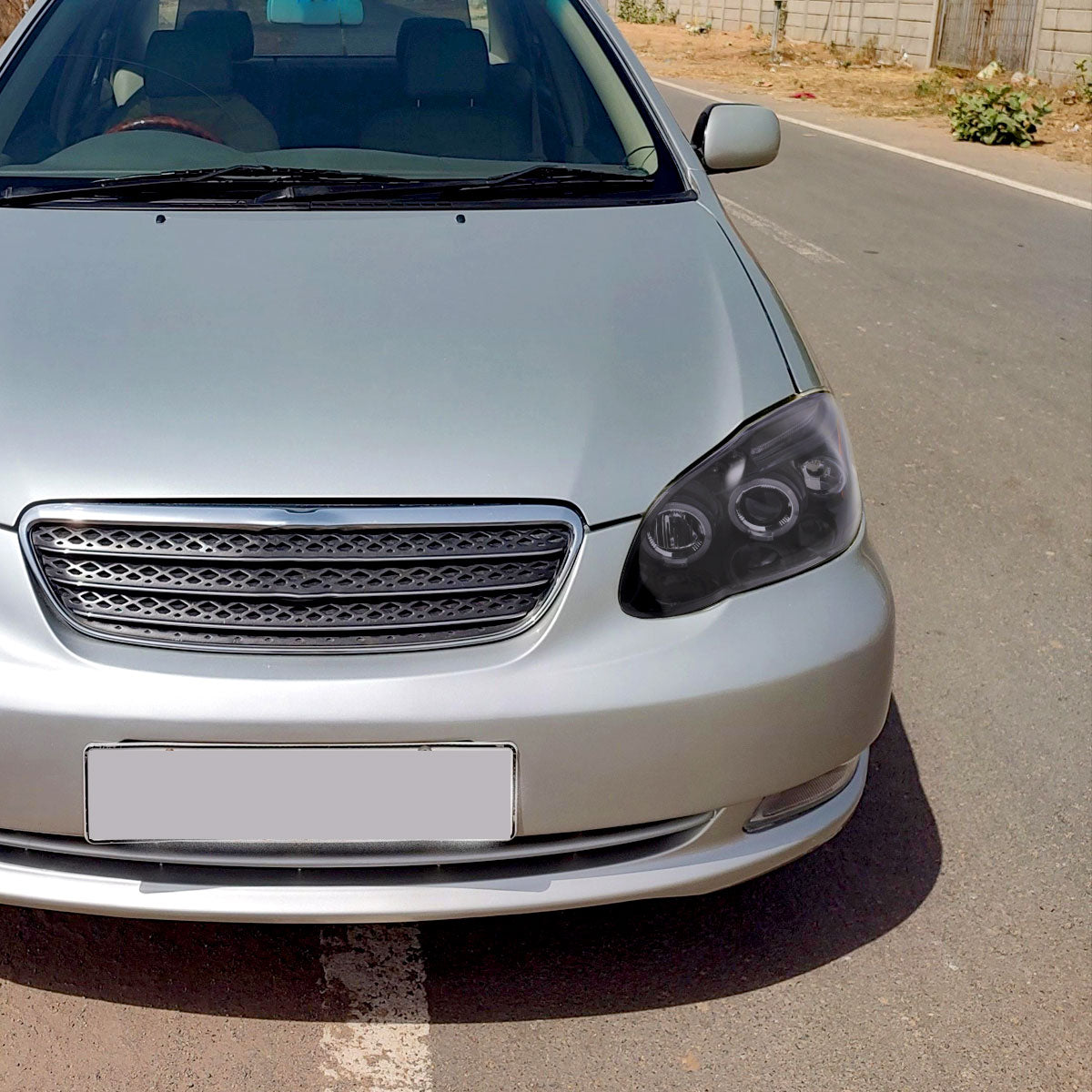 Ronnin - Fits 2003-2008 Toyota Corolla Upgraded Replacement  LED Dual Rims Projector Headlights Assembly Pair | Black Smoke