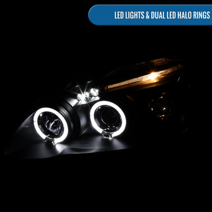 Ronnin - Fits 2003-2008 Toyota Corolla Upgraded Replacement  LED Dual Rims Projector Headlights Assembly Pair | Black