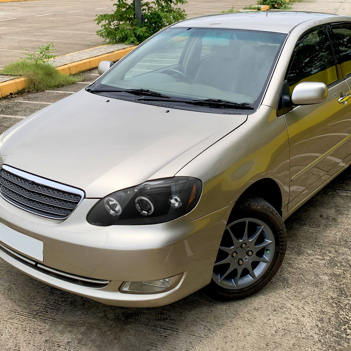 Ronnin - Fits 2003-2008 Toyota Corolla Upgraded Replacement  LED Dual Rims Projector Headlights Assembly Pair | Black