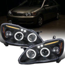 Ronnin - Se adapta a Toyota Corolla 2003-2008 Par de conjunto de faros delanteros con proyectores LED y doble aro mejorados | Negro