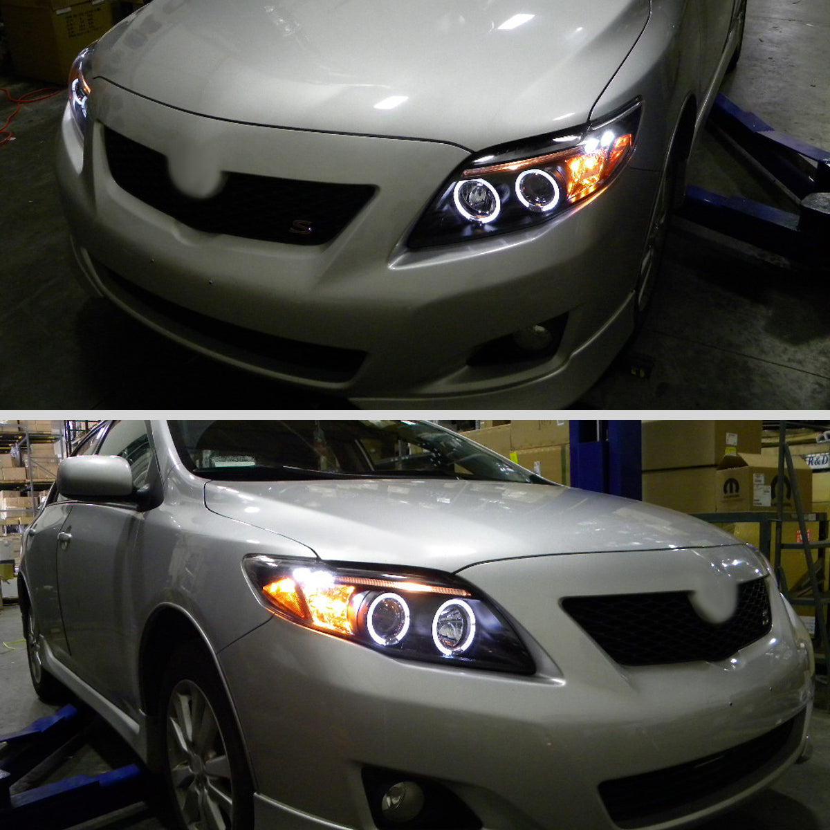 Ronnin - Se adapta a Toyota Corolla 2009-2010 Par de faros delanteros con proyector LED de doble aro y repuesto mejorado | Negro