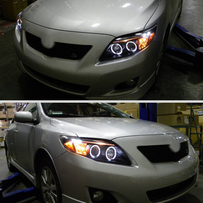 Ronnin - Se adapta a Toyota Corolla 2009-2010 Par de faros delanteros con proyector LED de doble aro y repuesto mejorado | Negro