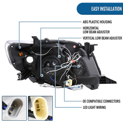 Ronnin - Se adapta a Toyota Corolla 2009-2010 Par de faros delanteros con proyector LED de doble aro y repuesto mejorado | Negro