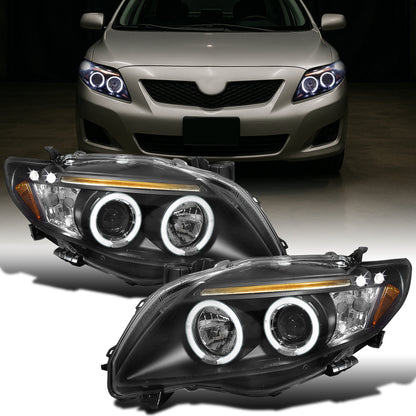Ronnin - Se adapta a Toyota Corolla 2009-2010 Par de faros delanteros con proyector LED de doble aro y repuesto mejorado | Negro