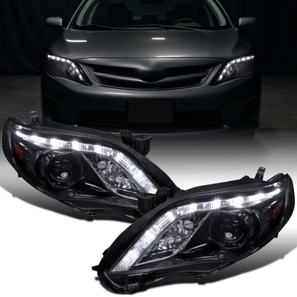 Ronnin - Faros delanteros con proyector LED de repuesto para Toyota Corolla 2011-2013 | Negro ahumado