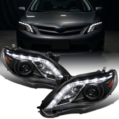 Ronnin - Faros delanteros con proyector LED de circulación diurna de repuesto, compatibles con Toyota Corolla 2011-2013 | Negro