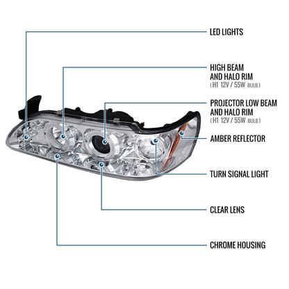 Ronnin - Se adapta a Toyota Corolla 1993-1997 Mejora Reemplazo Faros delanteros LED con doble aro y proyector, par | Cromado