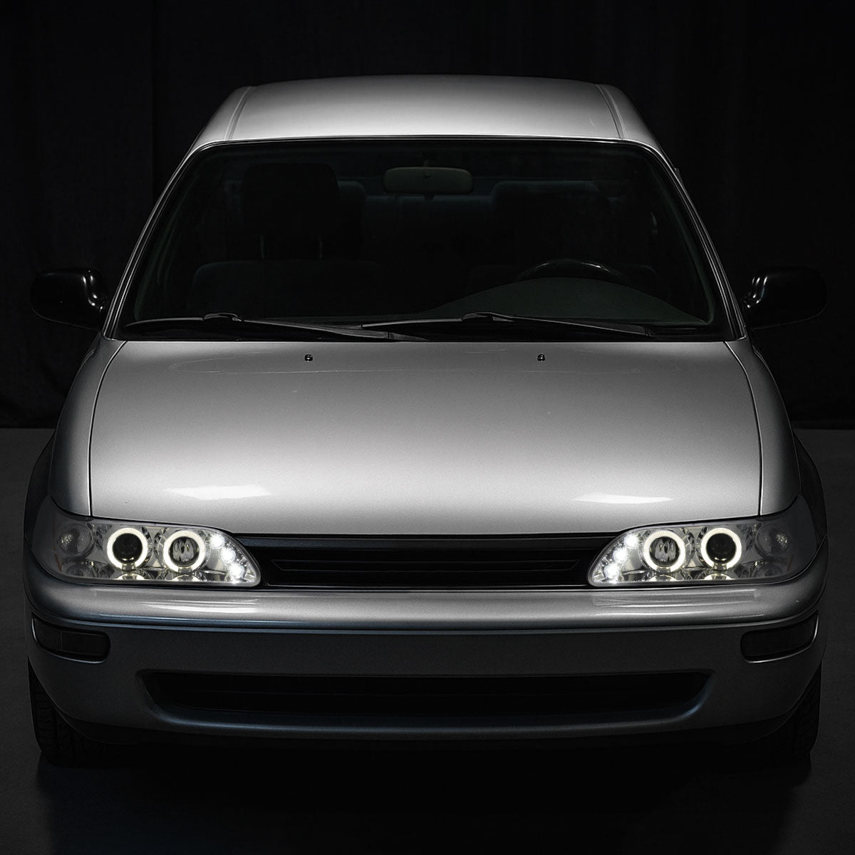 Ronnin - Se adapta a Toyota Corolla 1993-1997 Mejora Reemplazo Faros delanteros LED con doble aro y proyector, par | Cromado
