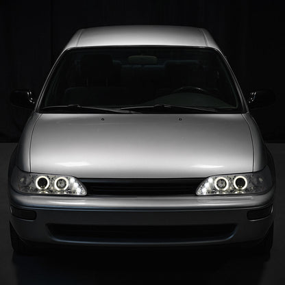 Ronnin - Se adapta a Toyota Corolla 1993-1997 Mejora Reemplazo Faros delanteros LED con doble aro y proyector, par | Cromado