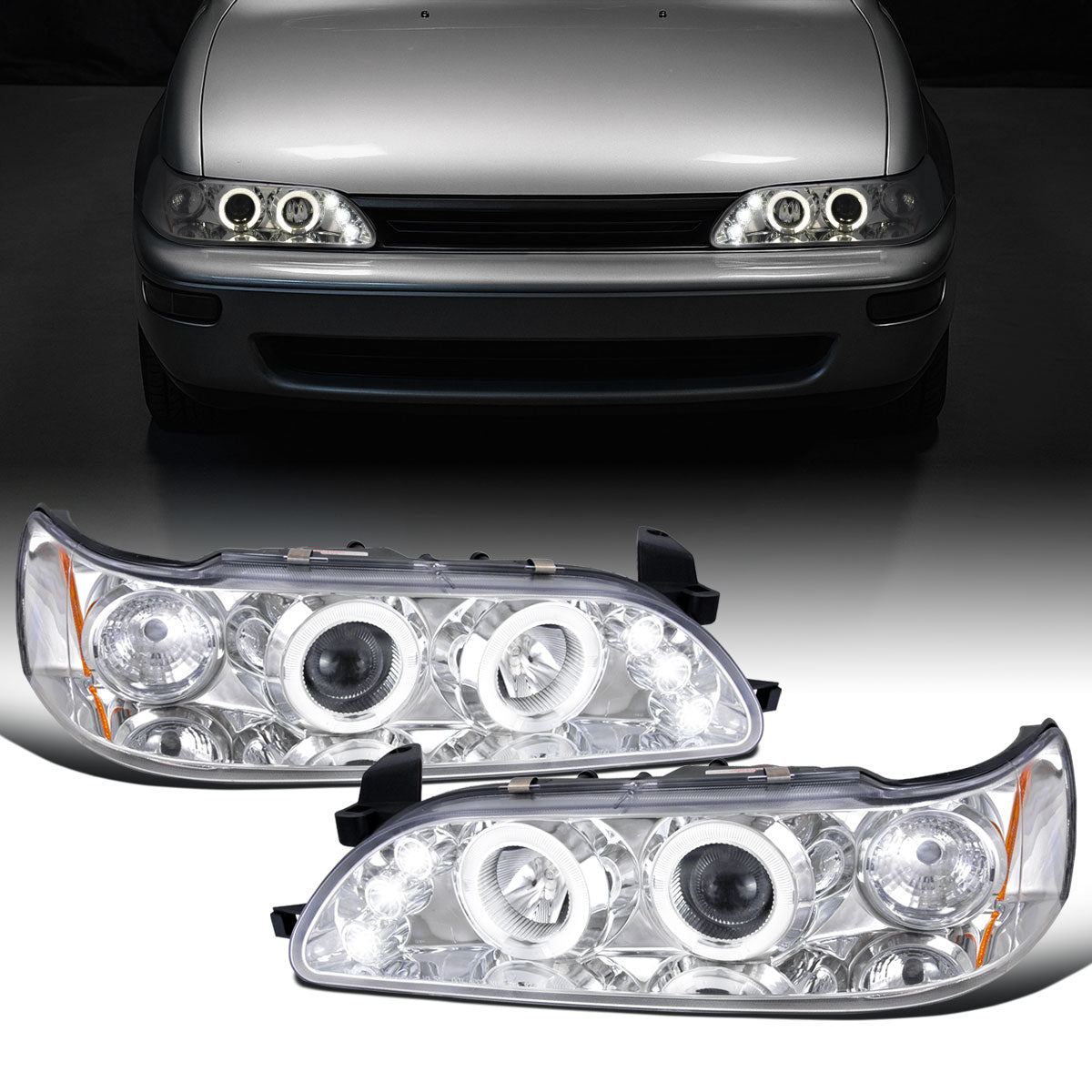 Ronnin - Se adapta a Toyota Corolla 1993-1997 Mejora Reemplazo Faros delanteros LED con doble aro y proyector, par | Cromado