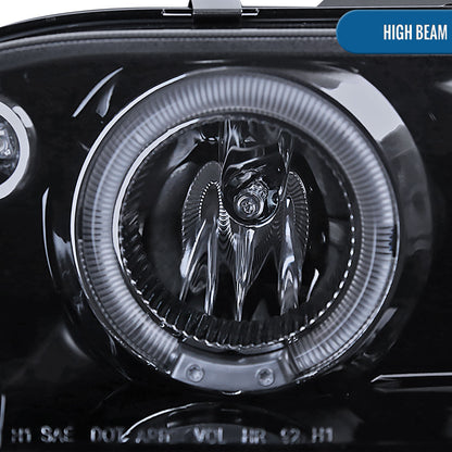 Ronnin - Se adapta a 1993-1997 Toyota Corolla Actualización de reemplazo LED con dos aros, faros delanteros con proyector, par | Humo Negro