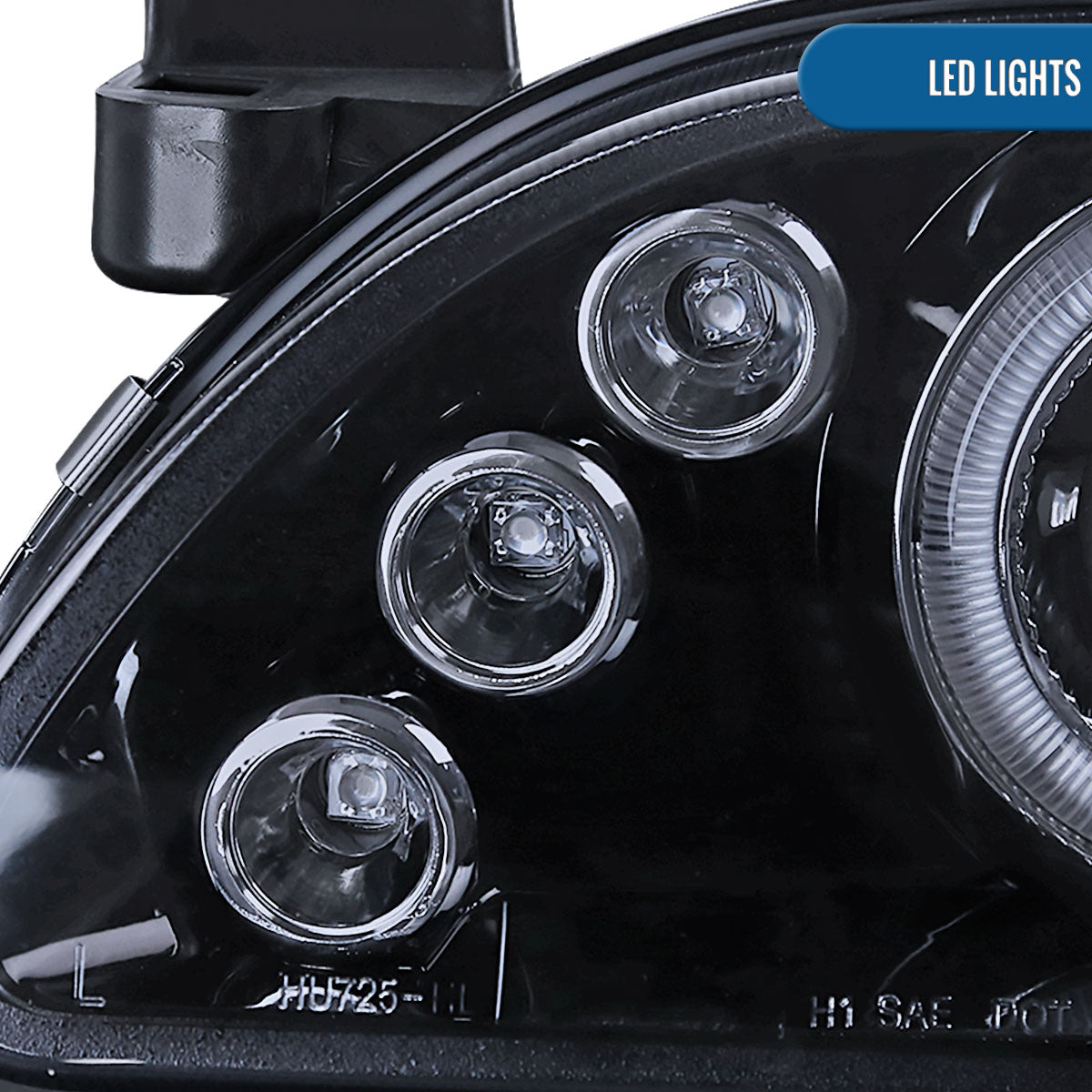 Ronnin - Se adapta a 1993-1997 Toyota Corolla Actualización de reemplazo LED con dos aros, faros delanteros con proyector, par | Humo Negro