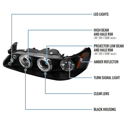 Ronnin - Se adapta a Toyota Corolla 1993-1997, actualización, reemplazo, faros delanteros con proyector LED de doble aro, par | Negro
