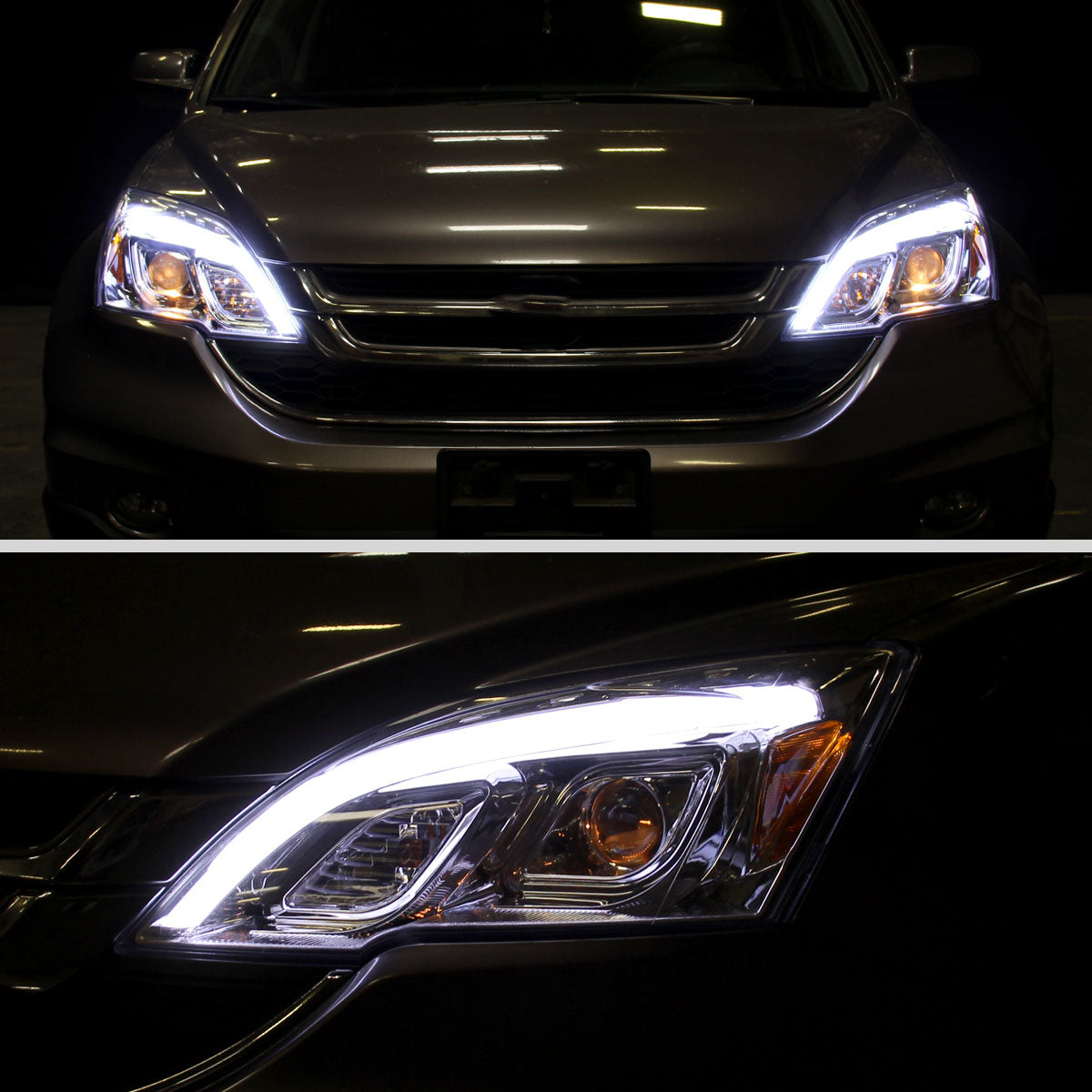 Ronnin - Fits 2007-2011 Honda CR-V CRV Upgraded Replacement LED Tube Projector Headlights Assembly Pair | Chrome