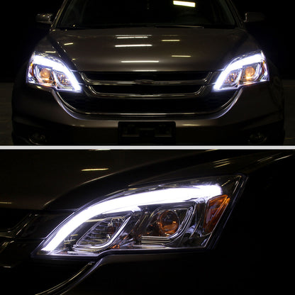 Ronnin - Fits 2007-2011 Honda CR-V CRV Upgraded Replacement LED Tube Projector Headlights Assembly Pair | Chrome