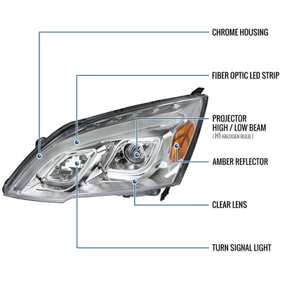 Ronnin - Fits 2007-2011 Honda CR-V CRV Upgraded Replacement LED Tube Projector Headlights Assembly Pair | Chrome