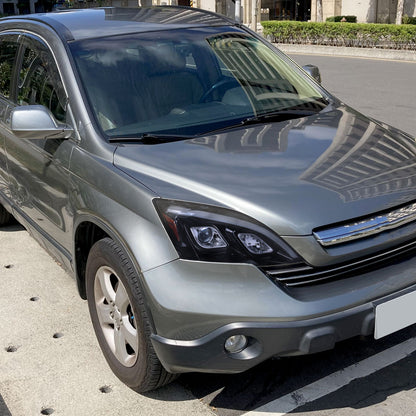 Ronnin - Fits 2007-2011 Honda CR-V CRV Upgraded Replacement LED Tube Projector Headlights Assembly Pair | Black Smoke