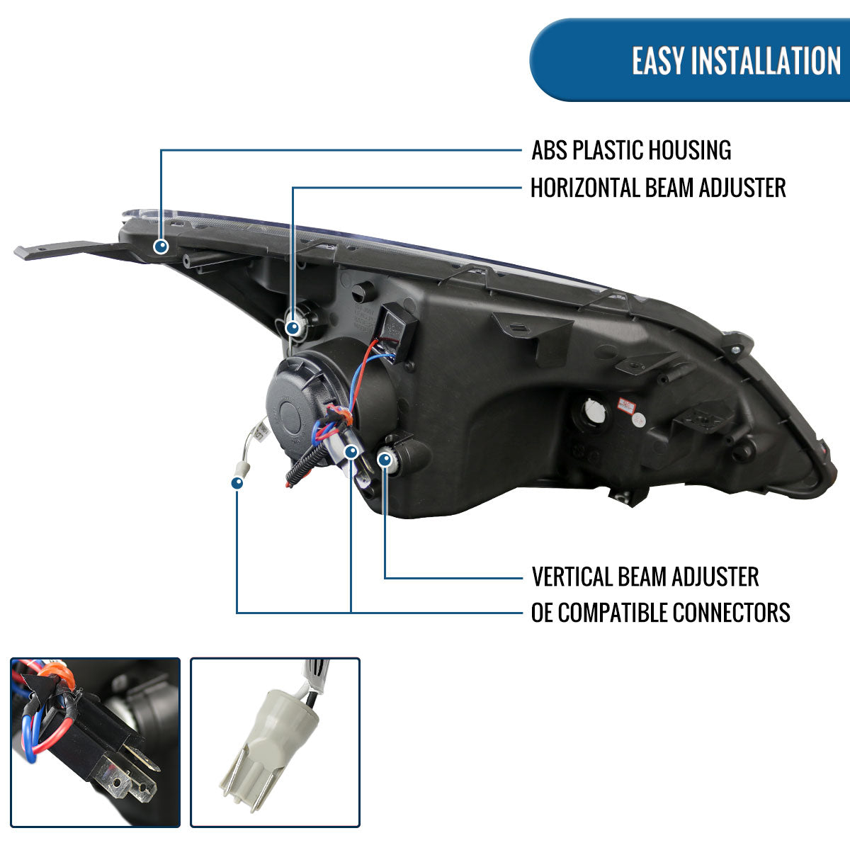 Ronnin - Fits 2007-2011 Honda CR-V CRV Upgraded Replacement LED Tube Projector Headlights Assembly Pair | Black