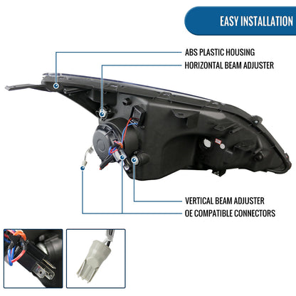 Ronnin - Fits 2007-2011 Honda CR-V CRV Upgraded Replacement LED Tube Projector Headlights Assembly Pair | Black