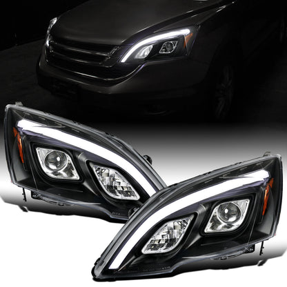 Ronnin - Fits 2007-2011 Honda CR-V CRV Upgraded Replacement LED Tube Projector Headlights Assembly Pair | Black
