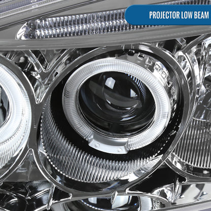 Ronnin - Compatible con Honda Civic Coupé Sedán 2001-2003 Ensamblaje de actualización Faros delanteros LED con doble aro y proyector de repuesto Par | Cromo
