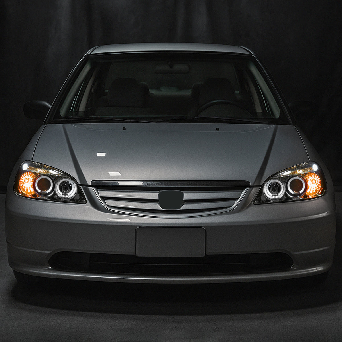 Ronnin - Compatible con Honda Civic Coupé Sedán 2001-2003 Ensamblaje de actualización Faros delanteros LED con doble aro y proyector de repuesto Par | Cromo