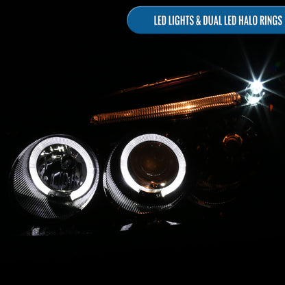 Ronnin - Compatible con Honda Civic Coupé y Sedán 2001-2003, Ensamblaje de Actualización LED de Doble Borde, Reemplazo de Faros Proyectores | Par Negro Ahumado