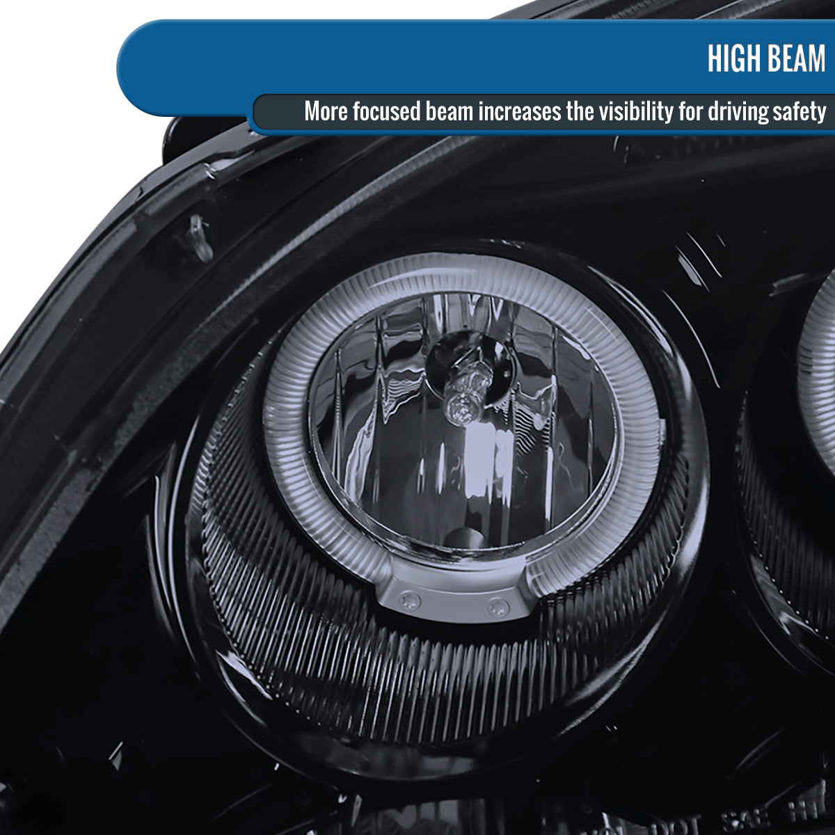 Ronnin - Fits 2001-2003 Honda Civic 2-Door 4-Door LED Angel Eyes Dual Halo Rims Projector Headlights Replacement Pair | Black Smoke