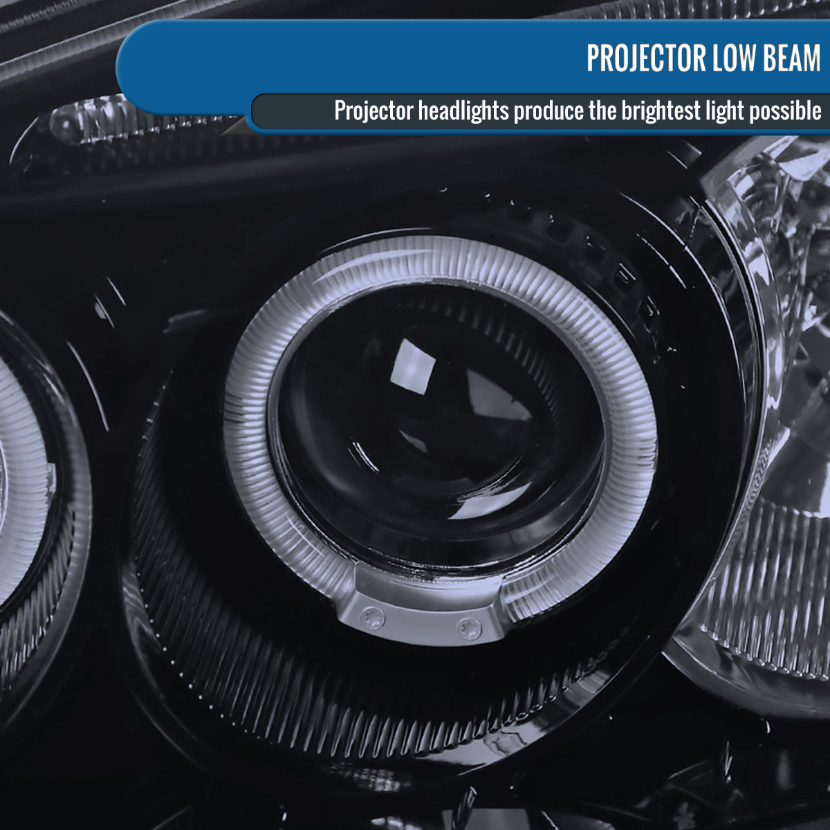 Ronnin - Fits 2001-2003 Honda Civic 2-Door 4-Door LED Angel Eyes Dual Halo Rims Projector Headlights Replacement Pair | Black Smoke