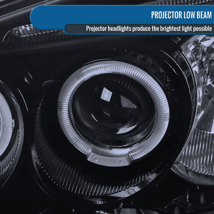 Ronnin - Fits 2001-2003 Honda Civic 2-Door 4-Door LED Angel Eyes Dual Halo Rims Projector Headlights Replacement Pair | Black Smoke