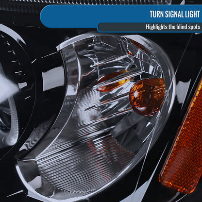 Ronnin - Fits 2001-2003 Honda Civic 2-Door 4-Door LED Angel Eyes Dual Halo Rims Projector Headlights Replacement Pair | Black Smoke