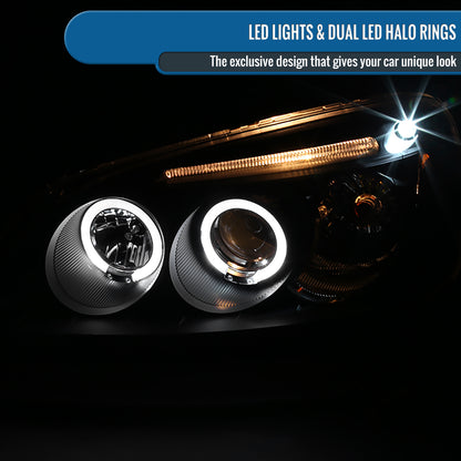 Ronnin - Fits 2001-2003 Honda Civic 2-Door 4-Door LED Angel Eyes Dual Halo Rims Projector Headlights Replacement Pair | Black
