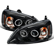 Ronnin - Fits 2001-2003 Honda Civic 2-Door 4-Door LED Angel Eyes Dual Halo Rims Projector Headlights Replacement Pair | Black