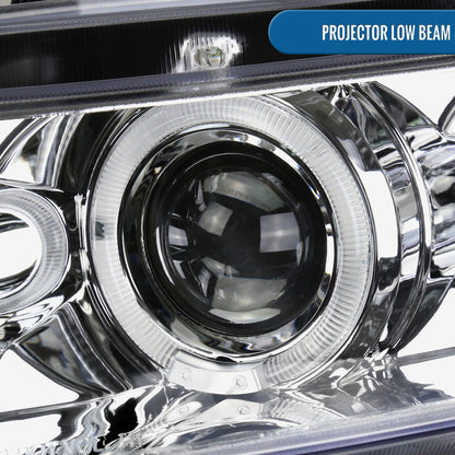 Ronnin - Fits 2006-2011 Honda Civic 2Dr Coupe LED Angel Eyes Dual Halo Rims Projector Headlights Replacement Pair | Chrome
