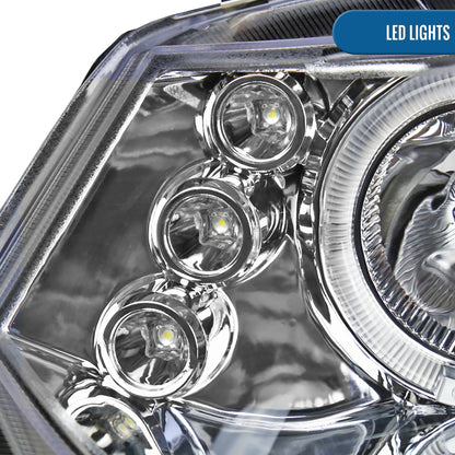 Ronnin - Fits 2006-2011 Honda Civic 2Dr Coupe LED Angel Eyes Dual Halo Rims Projector Headlights Replacement Pair | Chrome