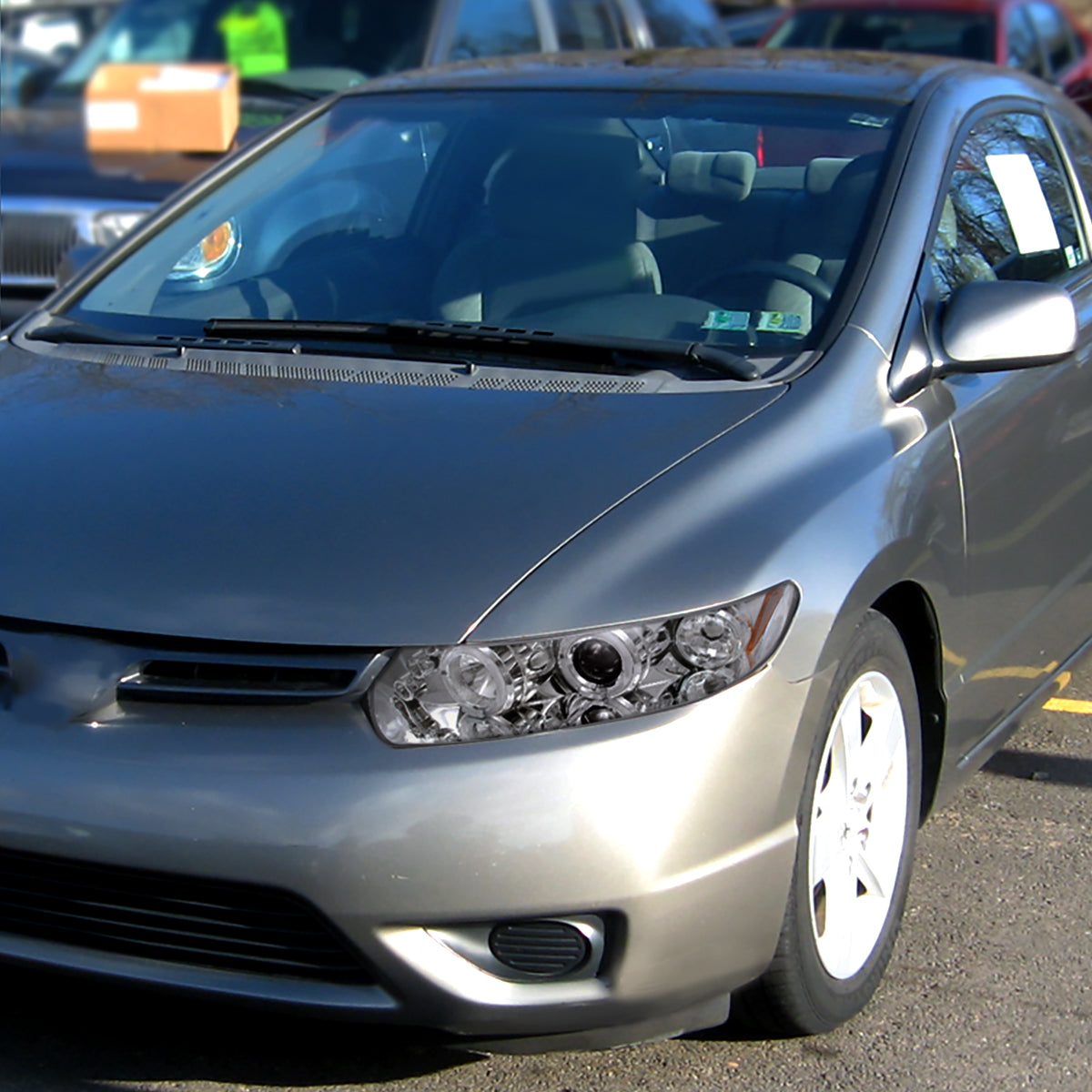 Ronnin - Fits 2006-2011 Honda Civic 2Dr Coupe LED Angel Eyes Dual Halo Rims Projector Headlights Replacement Pair | Chrome