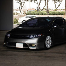 Ronnin - Fits 2006-2011 Honda Civic 2Dr Coupe LED Angel Eyes Dual Halo Rims Projector Headlights Replacement Pair | Black Smoke