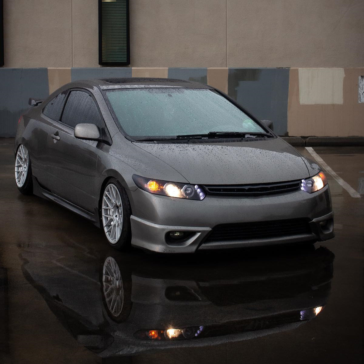 Ronnin - Fits 2006-2011 Honda Civic 2Dr Coupe LED Angel Eyes Dual Halo Rims Projector Headlights Replacement Pair | Black Smoke