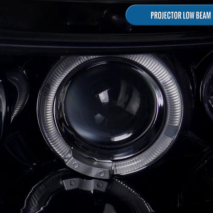 Ronnin - Fits 2006-2011 Honda Civic 2Dr Coupe LED Angel Eyes Dual Halo Rims Projector Headlights Replacement Pair | Black Smoke